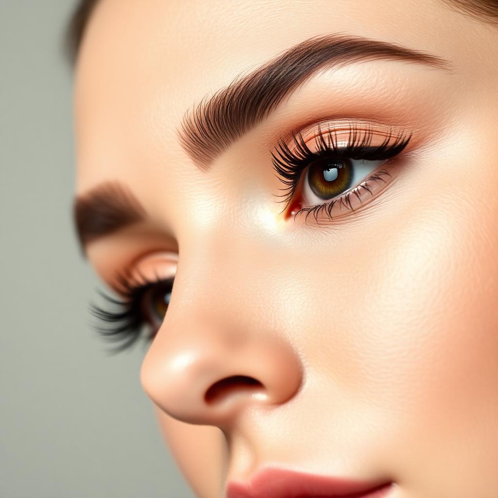 Detail of laminated brows and classic lash extensions